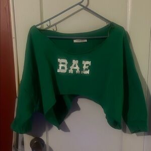Green Cropped Sweatshirt with 'BAE' Print